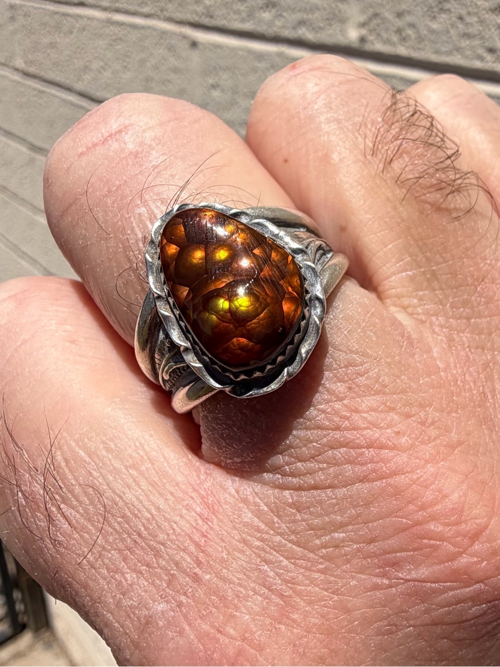 Mexican fire agate set in sterling silver size 11
